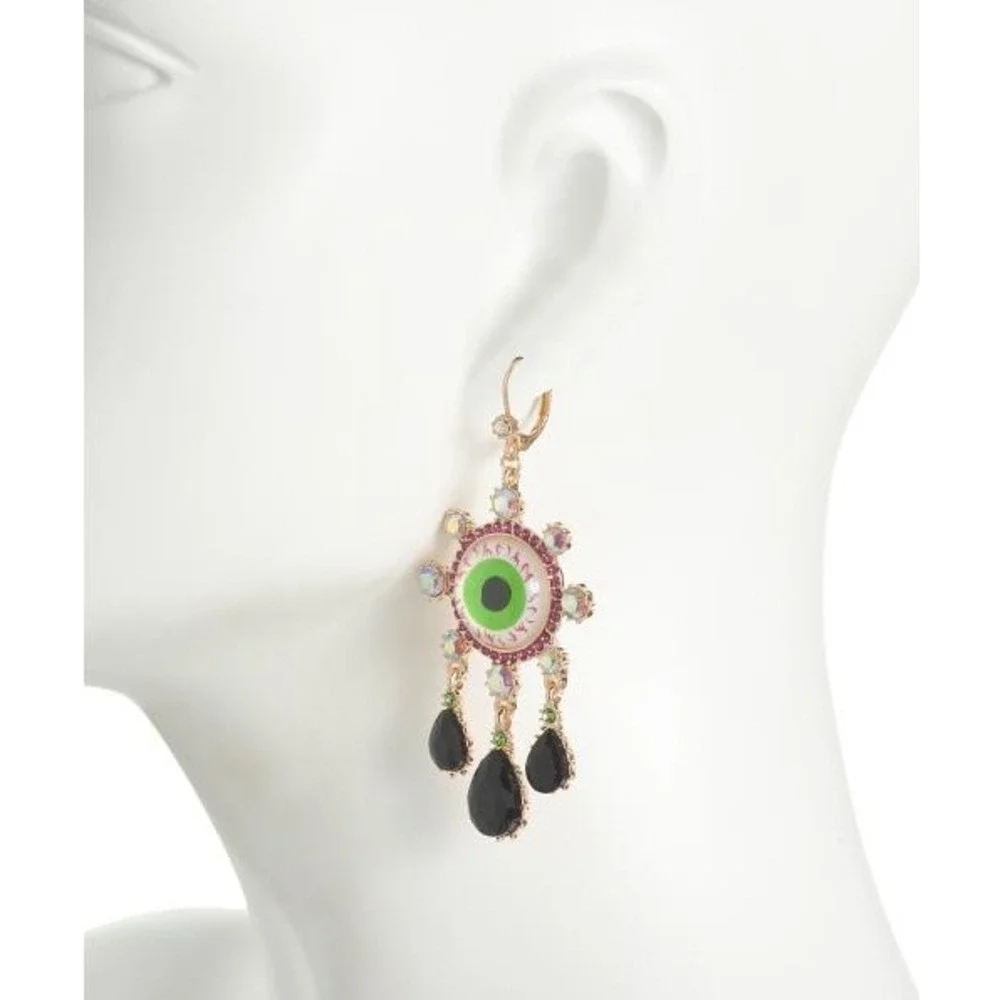 Betsey Johnson Eyeball Chandelier Earrings Gothic Halloween Dangle Spooky Kitsch